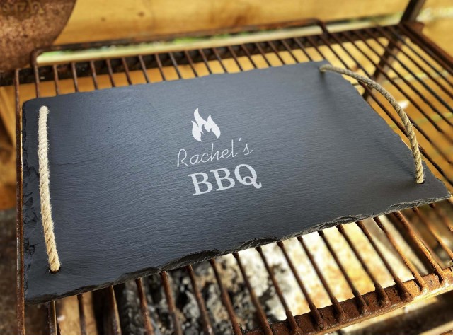hand cut welsh slate grazing board with our personalised bbq design
